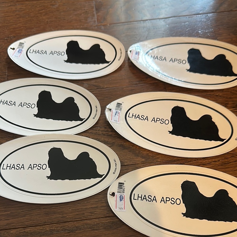 Lhasa Apso Silhouette Oval Stickers - Black and White